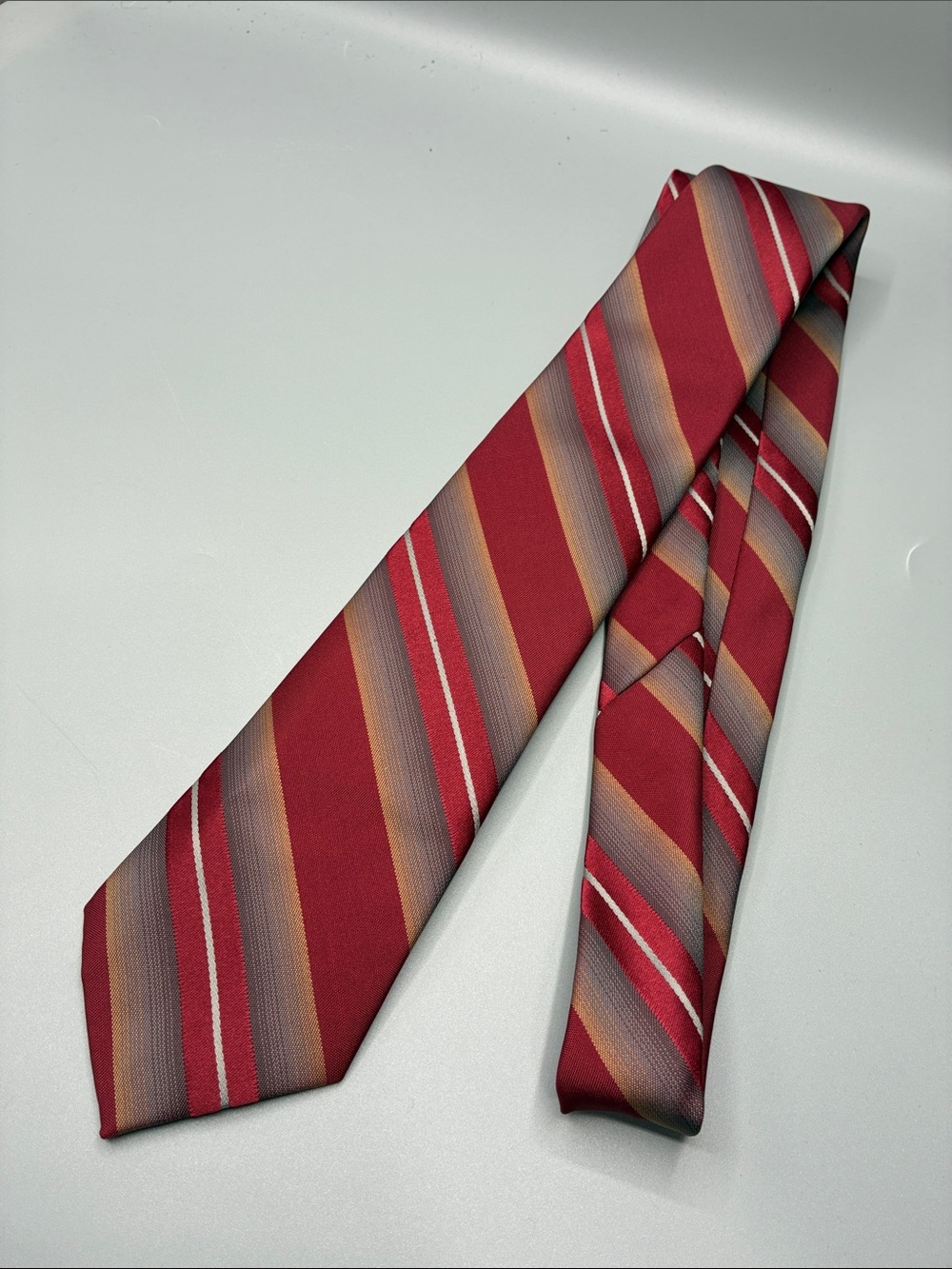 Vintage Made in USA Striped Necktie Red Gold Gray Classic Corporate Tie